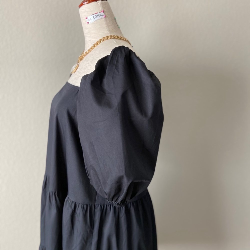 SOLD! H&M Puff-sleeved Poplin Black Cotton Dress - Picture 4 of 14